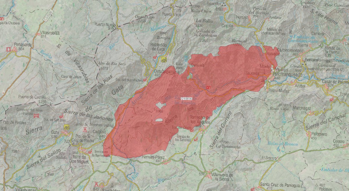 #Spain #Wildfires > #wildfire #IncendioForestal #IFPinofranqueado - #LasHurdes / #Caceres is per #EFFIS approximately 12,000 ha [ 30,000 acres]
