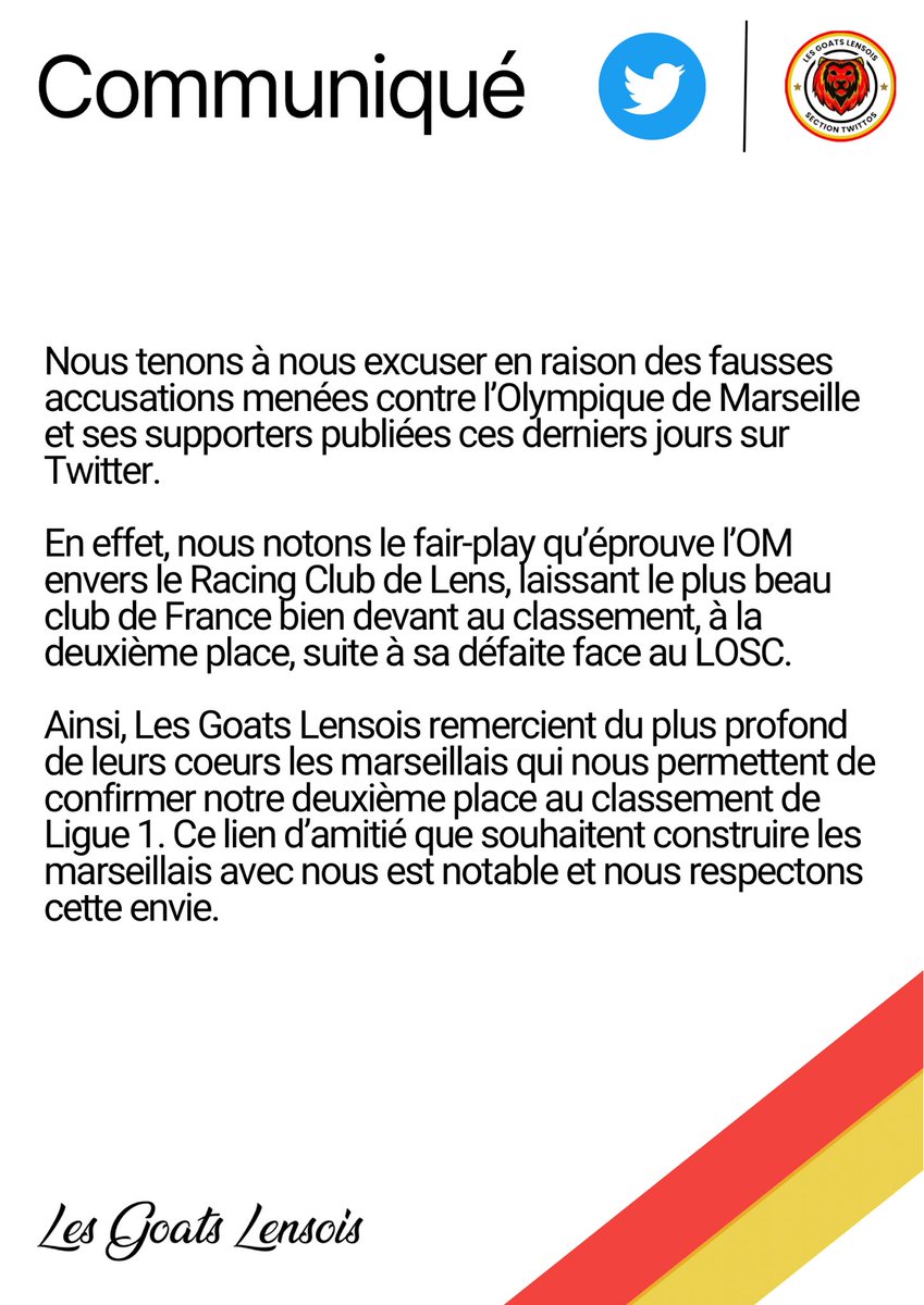 🔴 | Communiqué du 20/05/2023

#LesGoatsLensois