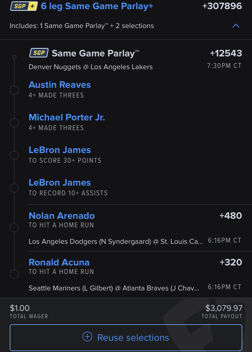 WallStPicks's tweet photo. Lotto parlay🚨🚨

$1—> $3k
#GamblingTwitter #sportsbettingtwitter #ParlayPlay #MLB #NBA https://t.co/3MRHKFuiCU