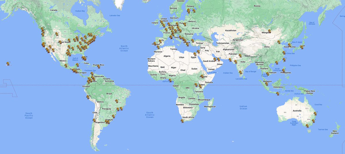 Just mapped all the cities <a href="/Pizza_DAO/">PizzaDAO 🍕🏴‍☠️</a> has signed up so far for our #GlobalPizzaParty on Monday 🗺️🍕🥳