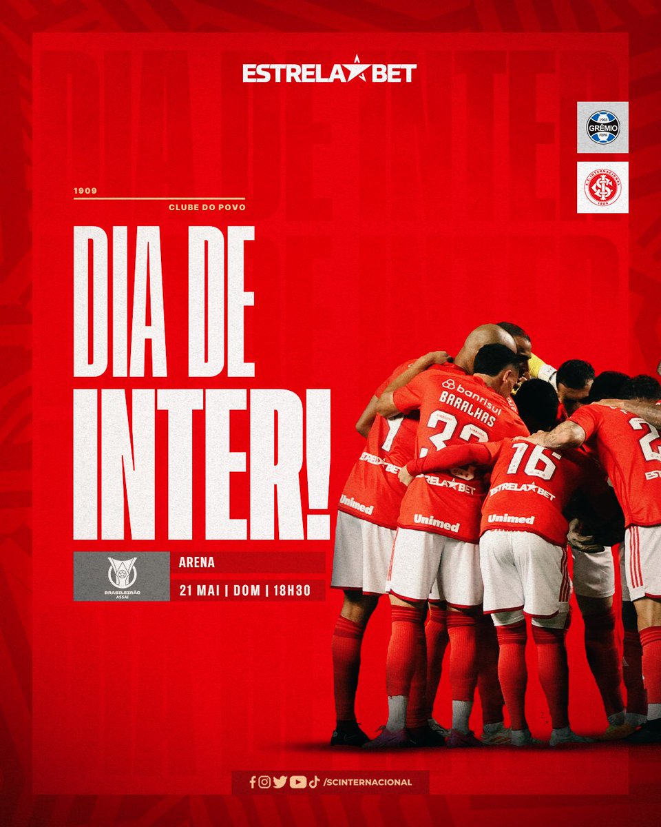 SCInternacional's tweet photo. 𝑫𝑰𝑨 𝑫𝑬 𝑰𝑵𝑻𝑬𝑬𝑬𝑬𝑬𝑬𝑬𝑬𝑬𝑬𝑬𝑬𝑬𝑬𝑹!!! 😍🇦🇹

Dia de clássico Gre-Nal e nós vamos 𝗷𝘂𝗻𝘁𝗼𝘀 em busca da vitória. Contamos com o apoio de vocês!! BORAAAAAA, MEU COLORADOOO!!! 💪❤️

🔗 Vem pra @EstrelaBet. https://t.co/5q7OzFgPMK