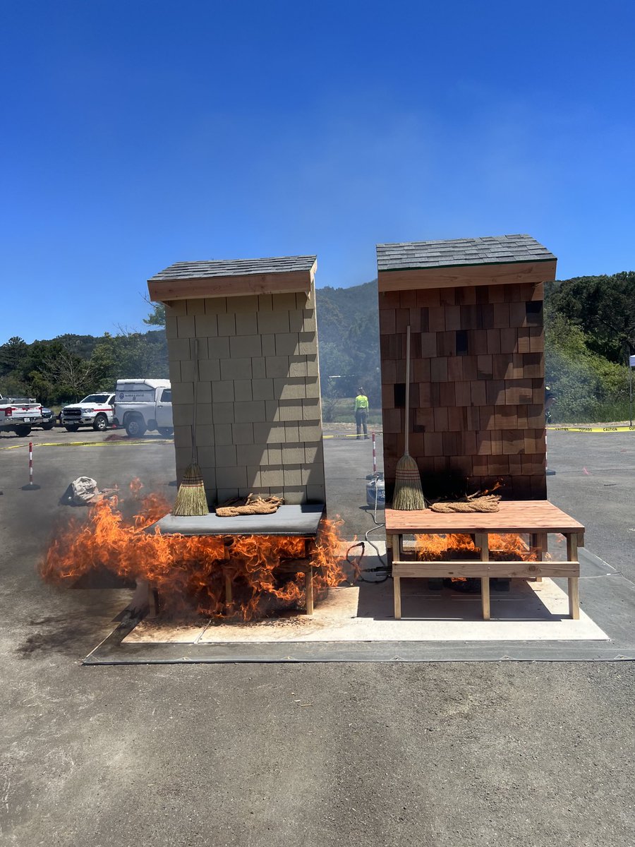 Second fire demonstration of the day at the Ember Stomp event, Marin County CA. Decking, siding and the importance of an under-deck noncombustible zone.