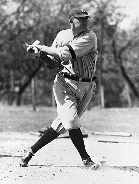 Ty Cobb taking batting practice, 1921.