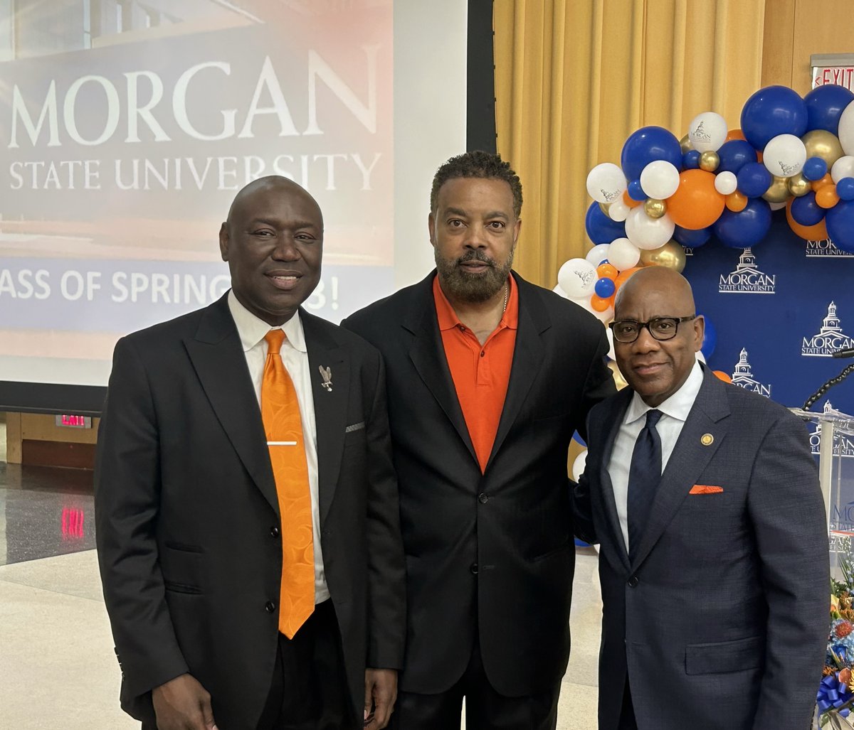 KenneyBaden's tweet photo. This photo makes my heart sing "we are family."  My wonderful sports client #CoachKevinBroadus (center) head men's #basketball coach @MorganStBears @MorganStateU with my friend @AttorneyCrump #BenCrump and the great President #DrDavidWilson of MS a top 15 #HBCU. https://t.co/nZUZdt9zAr