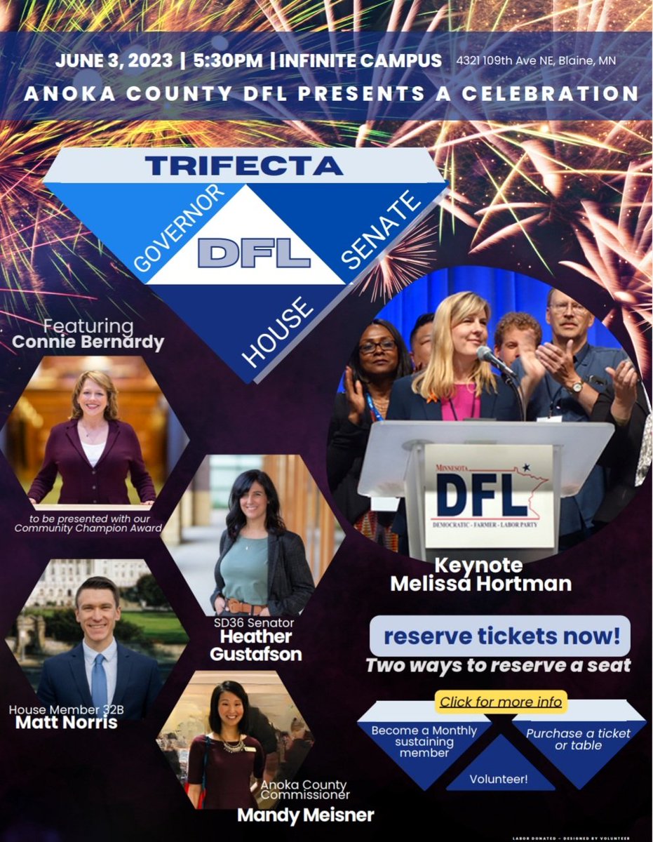 I am honored to be receiving a Communuty Champion Award from the Anoka County DFL at the Trifecta Celebration Dinner with Speaker Hortman Sat June 3. Come join us as we honor one of the greatest legislative session ever.
Sign up
secure.actblue.com/donate/earlyin… <a href="/MinnesotaDFL/">Minnesota DFL</a> <a href="/mnhouseDFL/">Minnesota House DFL</a>