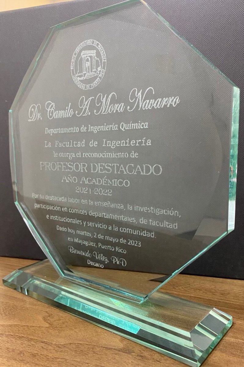 Congrats Dr. Camilo Mora for receiving the UPRM-College of Engineering Distinguished Professor Award (2022)! <a href="/uprm/">RUM/UPRM</a> <a href="/UPR_Oficial/">UPR</a> <a href="/RullanAgustin/">Agustin Rullan</a>