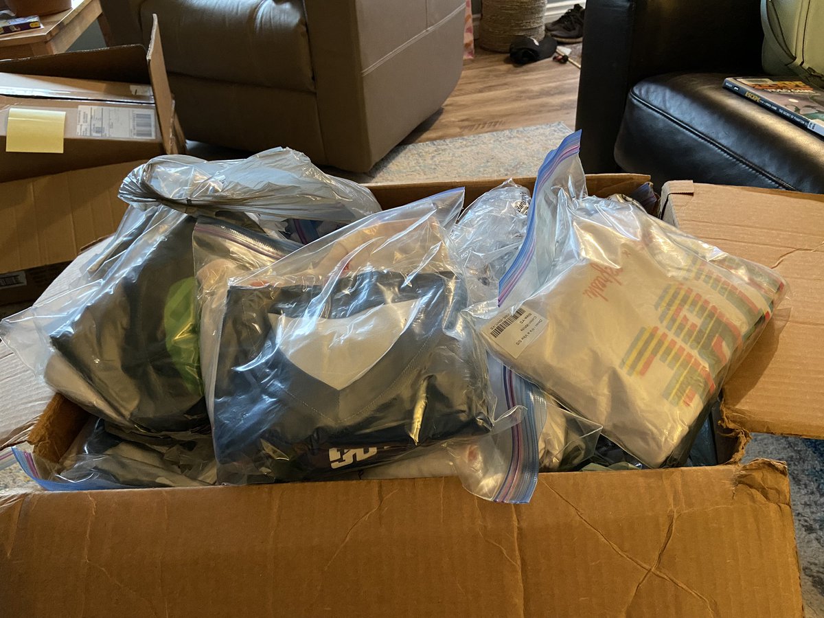 The jersey fairy was here! Jerseys handed out next practice. Special thanks to Allison Rogers for all the sorting! #FlagFootball #melfort #football