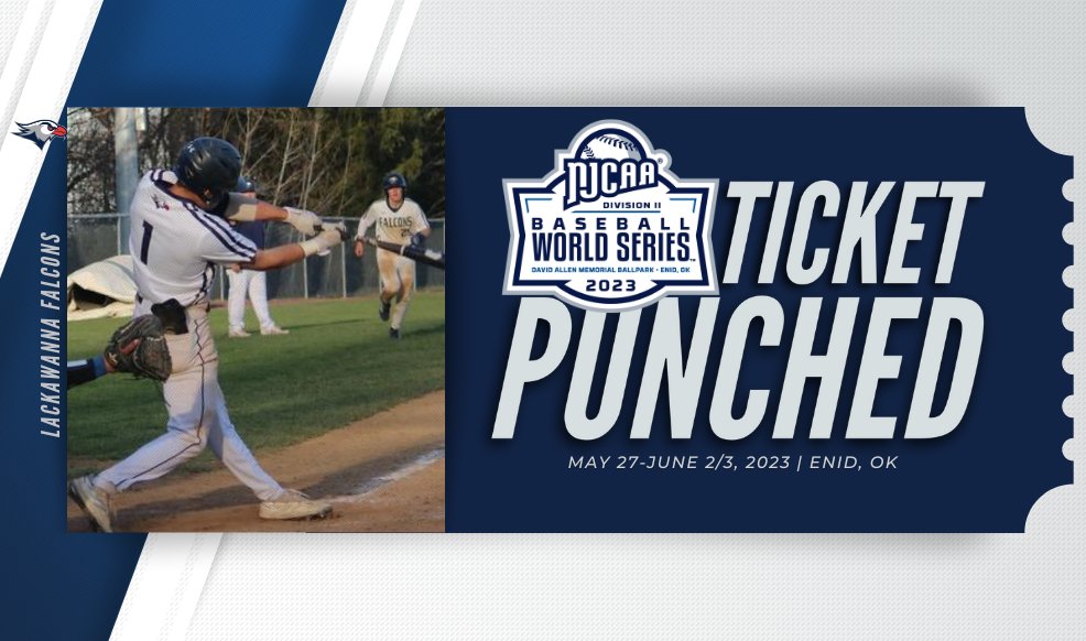 🎟️👊.....The Falcons are taking flight to Enid, OK!

Lackawanna wins the East District to earn a spot in the 2023 #NJCAABaseball DII World Series.

njcaa.org/sports/bsb/202…