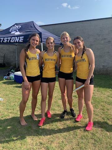 FieldWatkins's tweet photo. The 4x400 is Regional bound! Great work securing another week of competition! So proud of Lindsey, Cam, Ellah, and Maddi 🖤💛 https://t.co/ZvGDlvhPFO