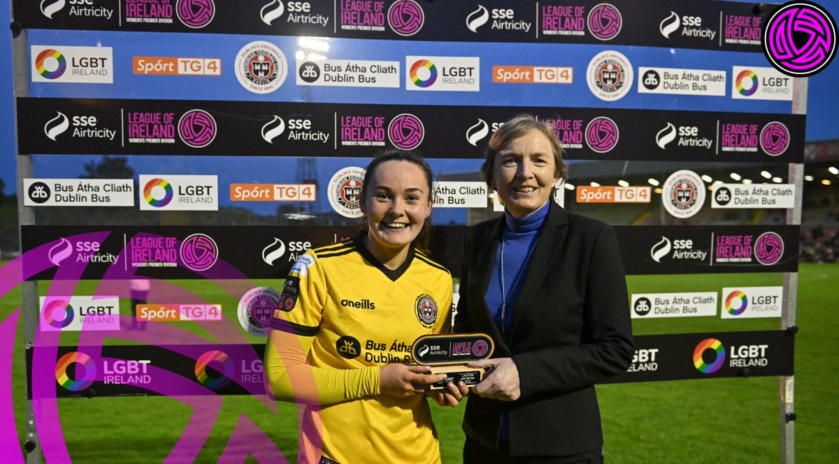 LeagueofIreland's tweet photo. Great weekend with @LGBT_ie and @sseairtricity topped off with a cracking game in Dalymount and a Player of the Match for Rachael Kelly 👏
#LOI | #BOHATH https://t.co/mAras1YMFN