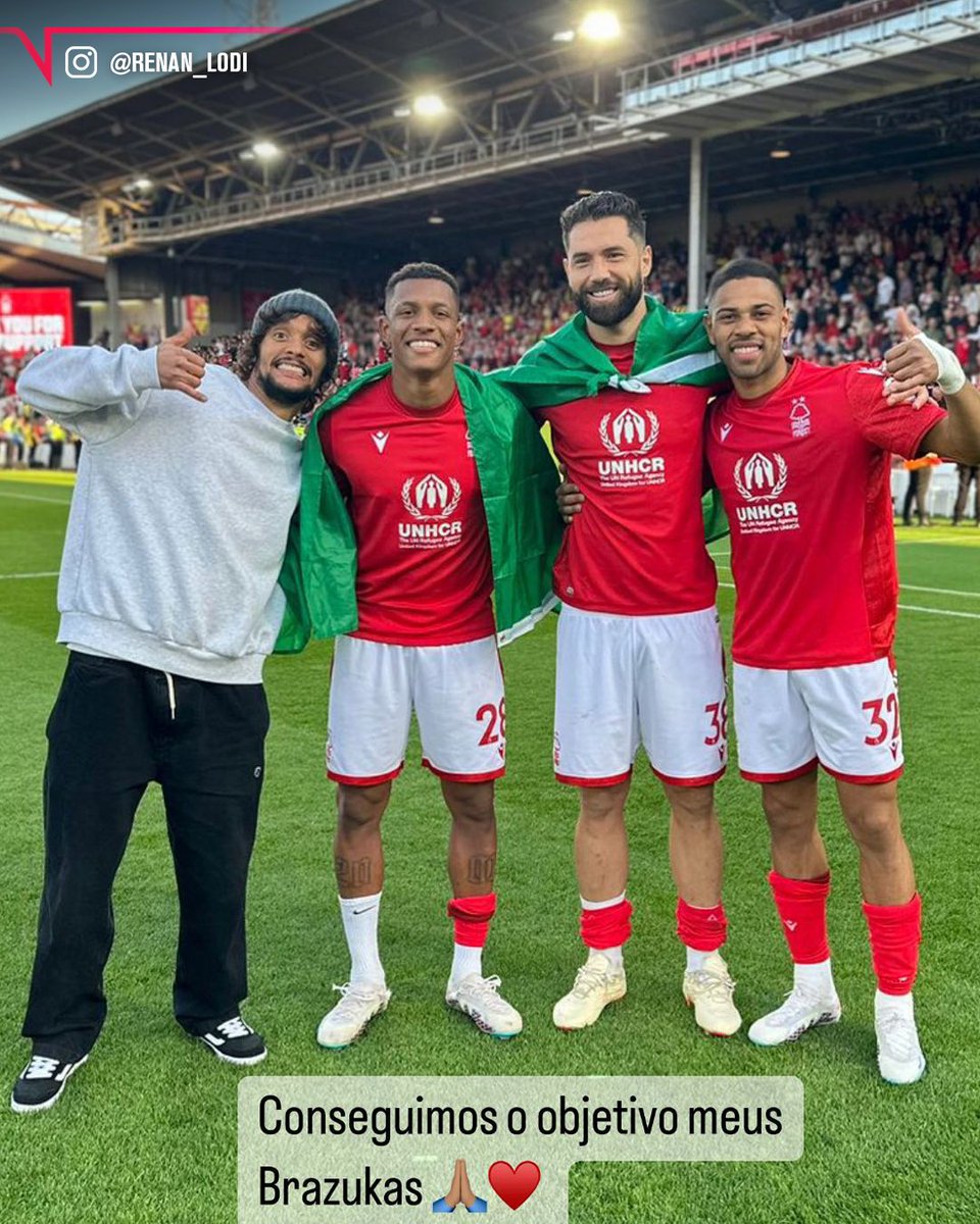 OS BRAZUCAS DO NOTTINGHAM FOREST! 🇧🇷🔴 Gustavo Scarpa, Danilo, Felipe e Renan Lodi ajudaram o time a se salvar do rebaixamento na #PremierLeague 👏