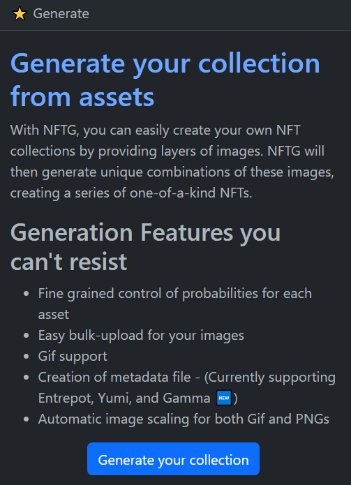 ordgio's tweet image. 🎨 Create your own NFT collections effortlessly with NFTG's Generate feature. Let your imagination run wild and witness the magic of unique combinations. Start your NFT journey now! 
nftgapp.com

#CreateArt #BTC #Ordinals 🖌️