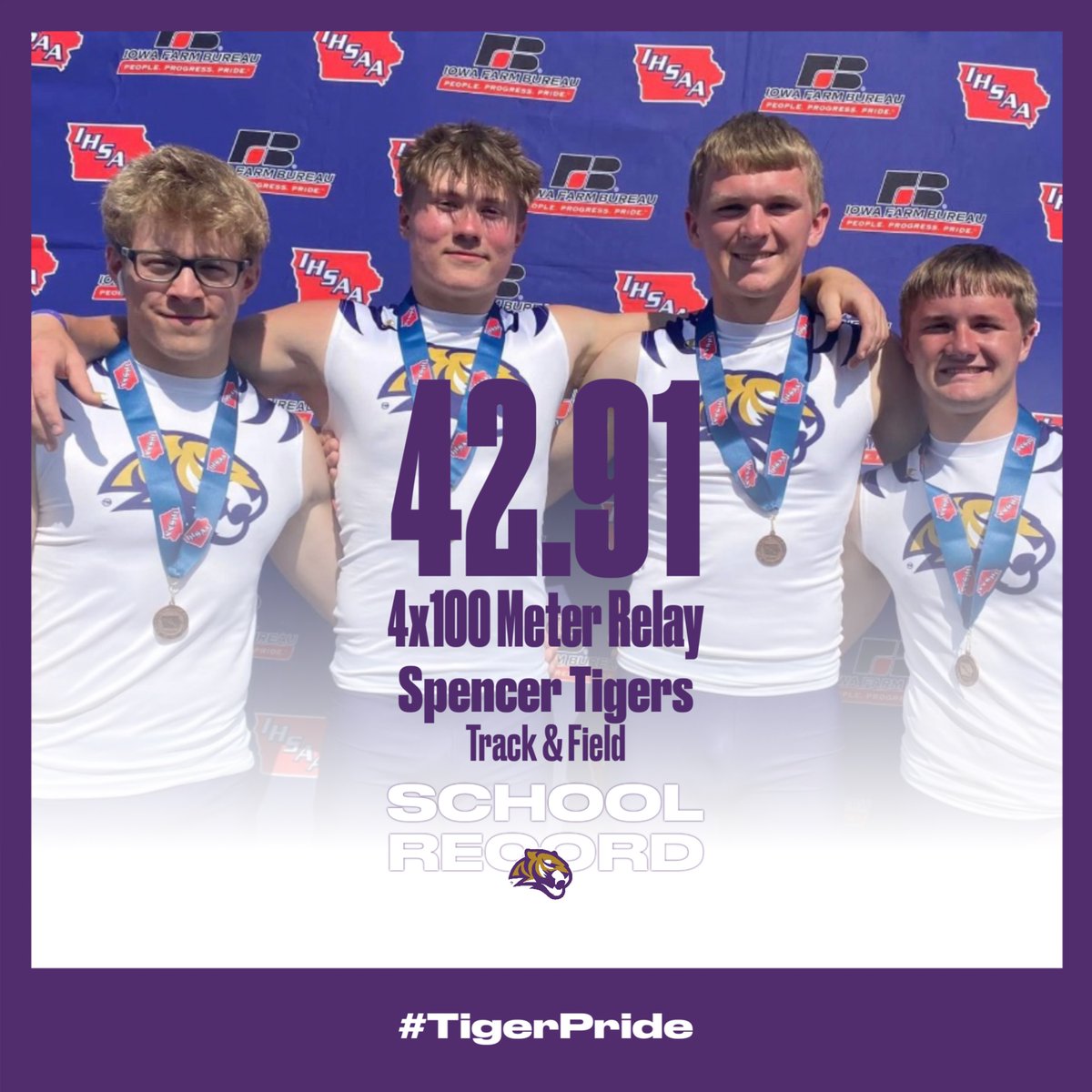 SCHOOL RECORD ALERT! Congratulations to the Tiger Boys Track 4x100 for breaking the school record and getting 4th place at the IHSAA State Track Meet! #TigerPride
