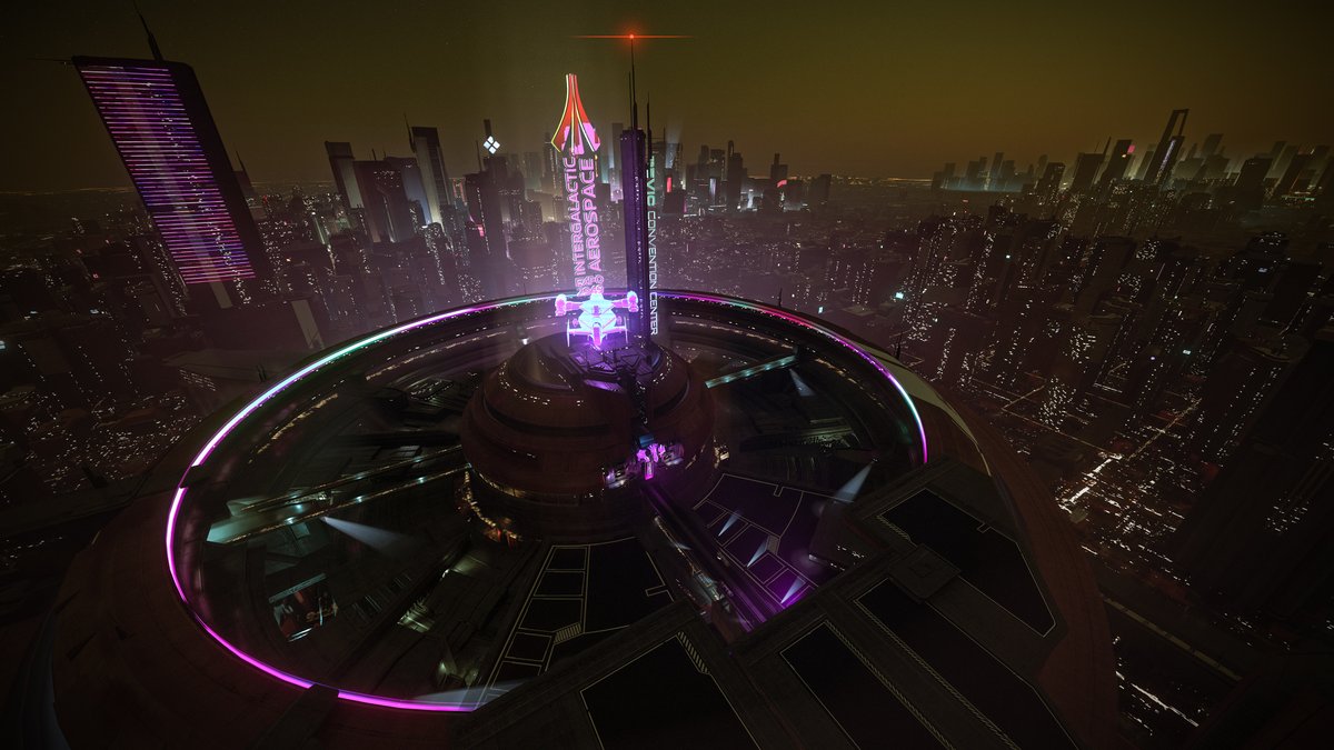 #invictuslaunchweek2953 #StarCitizen Aerial pictures of Bevic Convention Center. Kinda missing the giant hologram we had last time!