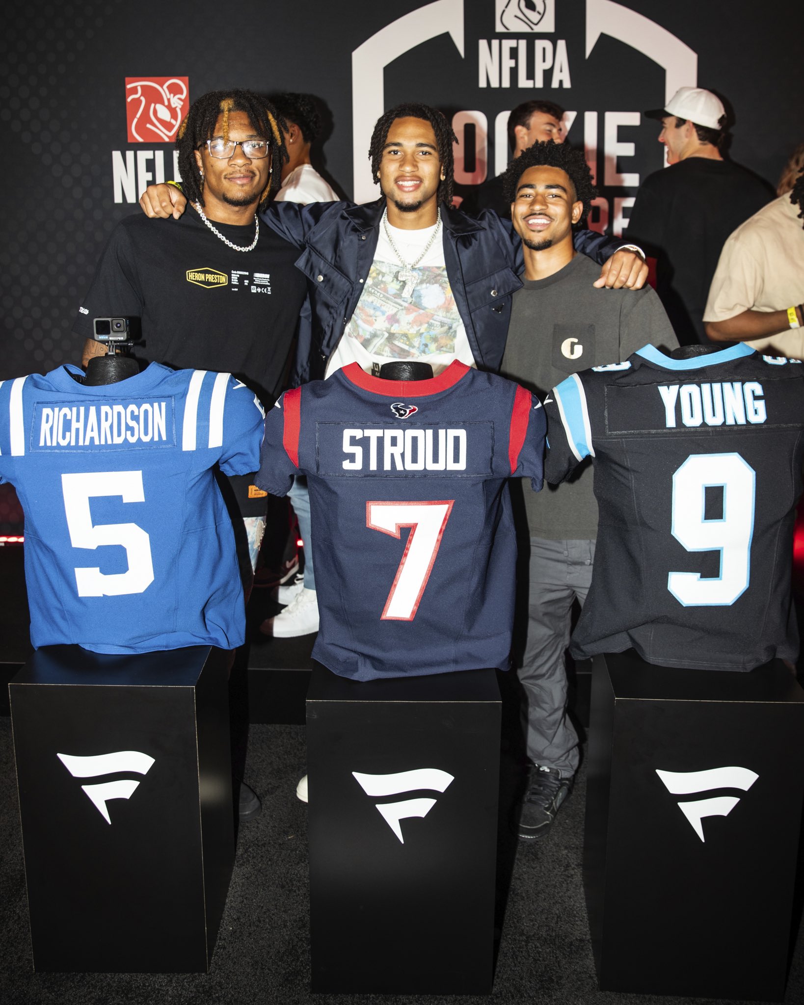 Chris Gordy on X NFL Rookies got to see their official game jerseys for the first time during the NFLPA Jersey Reveal presented by Fanatics last night in Los Angeles. Texans rookies