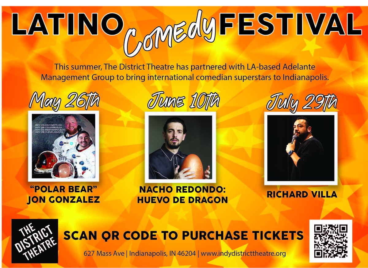 TheIndyDistrict's tweet photo. .@laplaza_indy Latino Comedy Festival at #TheDistrictThreatre! Check out the amazing lineup!
@nachored @richardcomedy #PolarBearJonGonzalez #NachoRedondo #RichardVilla #Comedy
Tickets available at https://t.co/qyRncsQZwQ https://t.co/wFrYAcg5IA