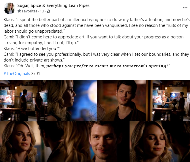 "Well, then, 𝒑𝒆𝒓𝒉𝒂𝒑𝒔 𝒚𝒐𝒖 𝒑𝒓𝒆𝒇𝒆𝒓 𝒕𝒐 𝒆𝒔𝒄𝒐𝒓𝒕 𝒎𝒆 𝒕𝒐 𝒕𝒐𝒎𝒐𝒓𝒓𝒐𝒘'𝒔 𝒐𝒑𝒆𝒏𝒊𝒏𝒈?"

#TheOriginals 3x01
#Klamille
