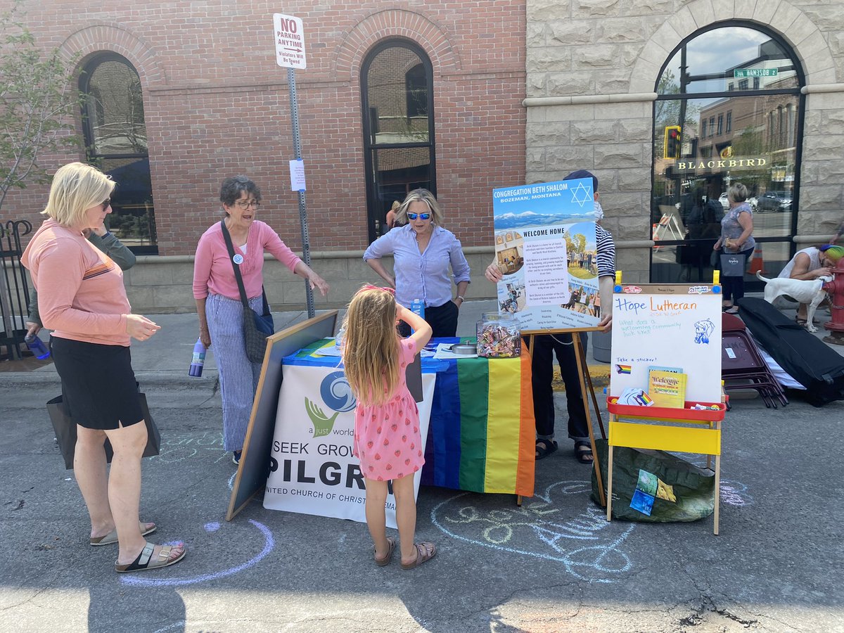 The N*zis showed up on schedule for Bozeman, MT, Pride Walk. But it was still a beautiful day for queer love, gender and sexual diversity, and allyship. Grateful to table with Interfaith neighbors in celebrating with unintimidated support!