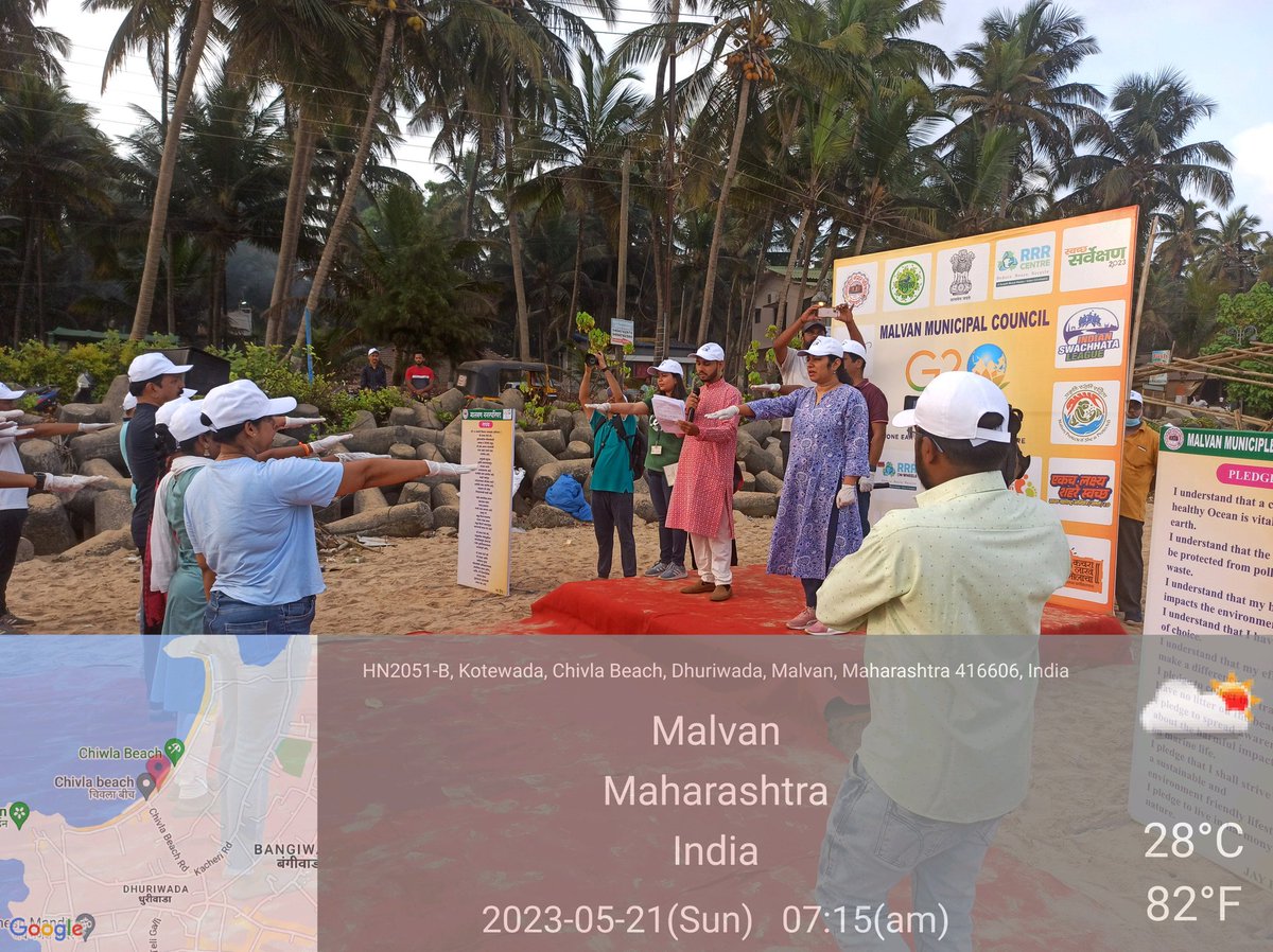 @g20org Beach cleaning drive at Chivla Beach, Malvan, Maharashtra
450 participants, 1.5 tones of waste collected 
#G20BeachCleanUp
#CleanOceans
#SaveOurBeaches
#G20ForOceans
#MyBeachMyPride  
#MissionLiFE #ChooseLiFE
@MoHUA_India 
@moefcc 
@SwachSurvekshan 
@SwachhMaha_22