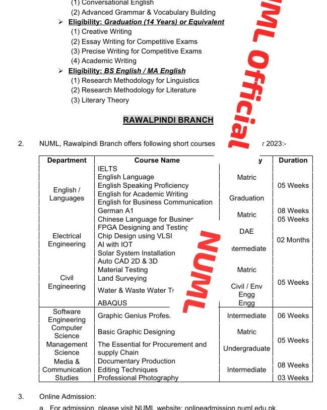 numl_official's tweet photo. *NUML SUMMER ADMISSION NOTICE*

(For Islamabad &amp; Rawalpindi) https://t.co/uCKcKSmyo0