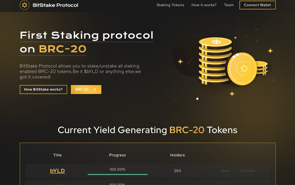$bYLD Website is live.

- First Staking platform for BRC-20
- First revenue generating
- community launchpad for BRC-20 tokens
- First Decentralised Autonomous Organization for BRC-20 ecosystem

bitstake.app