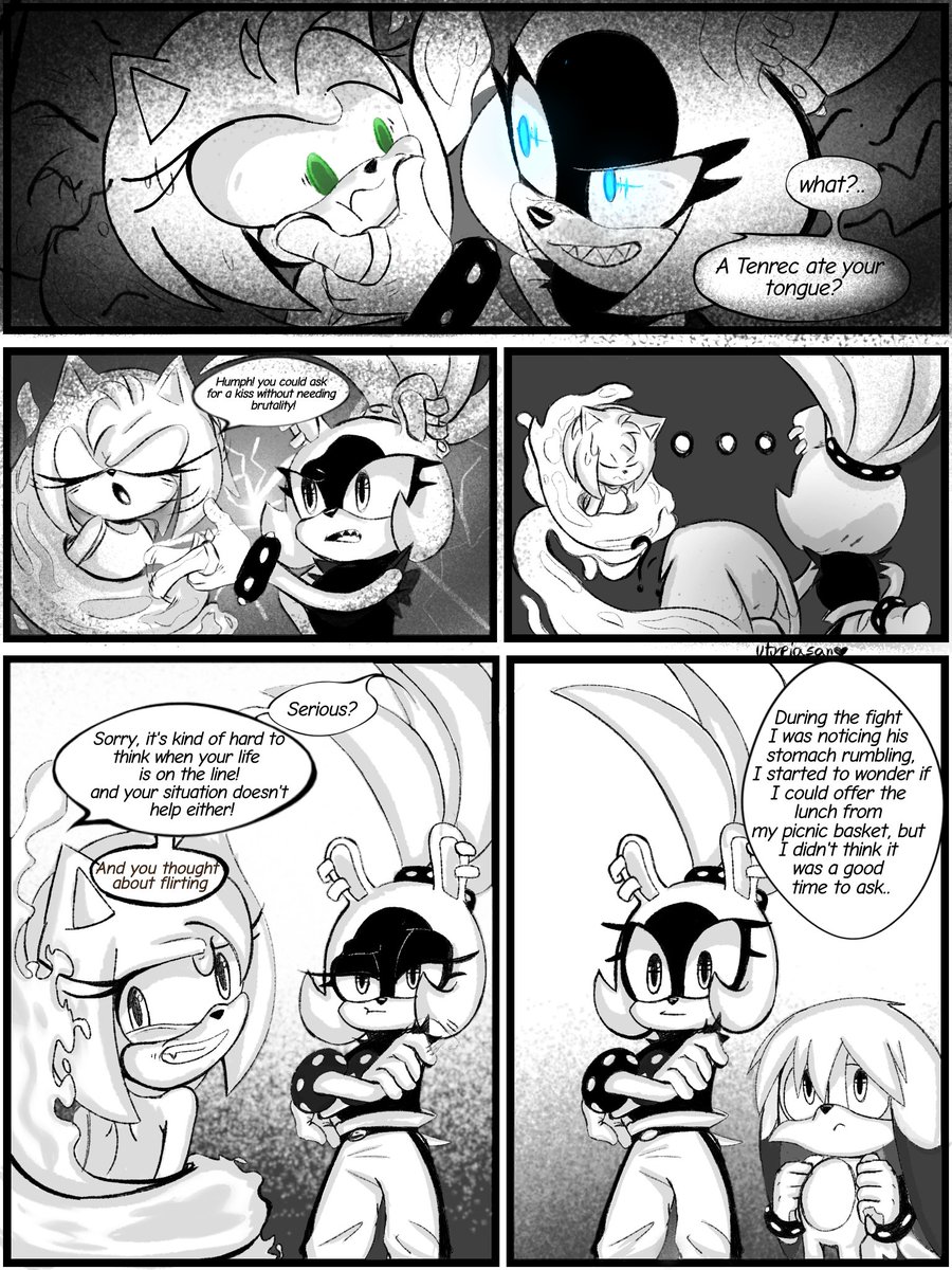 GOD HAVE MERCY ON MY HAND!  I can't believe I forgot for a moment to finish this page.. I guess I've been a little too busy.. but then.. eh.. it is good? i did the rest a bit.. rushed
#SurgeAmy #AmyRose #SurgeTheTenrec #Surge #Comic #fanart #Kitthefennec #KitsunamiTheFennec