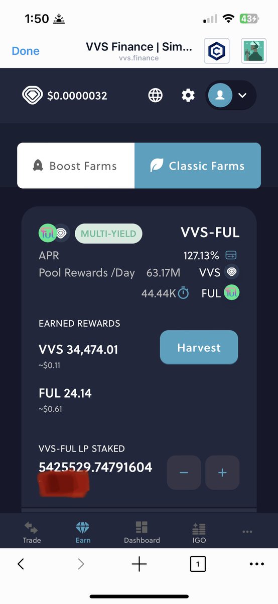 Boom baby! 5.4 million LP tokens on the VVS-FUL farm! APR helped a lot! this % are 🔥🔥🔥@VVS_finance @FulcromFinance road to 100k $FUL! 🫡🫡🫡