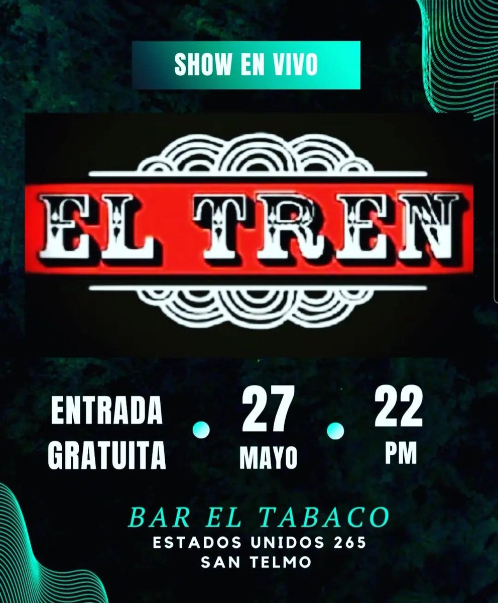 ElTren55276265's tweet photo. 📍El próximo sábado 27-5 nos presentamos en vivo en el @tabaco.bar
Las puertas del lugar abre a las 21:30
🔴 No te pierdas la oportunidad de disfrutar de una noche increíble con música, junto con otras bandas
Los esperamos!!
#Reggae #rocktrap #indie #show #music #Argentina https://t.co/0zjJPDMAl3