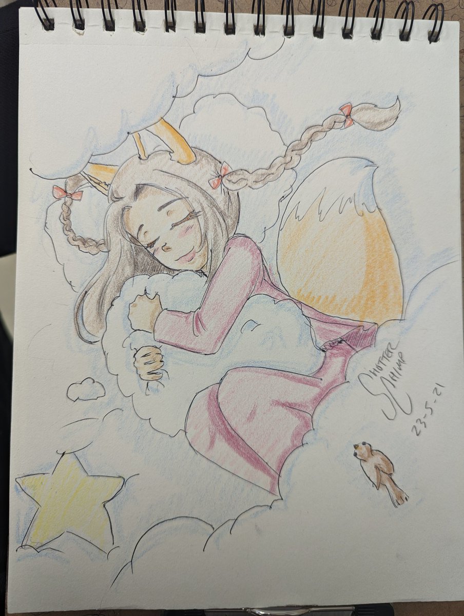 雲に寝る sleep in the clouds #ilustration #originalcharacter #drawing #art #ArtistOnTwitter #sketch #animalears #foxgirl ＃イラスト #らくがき #オリキャラ #けものみみ #きつねみみ #ケモミミ #イラスト好きさんと繋がりたい #絵描きさんと繋がりたい