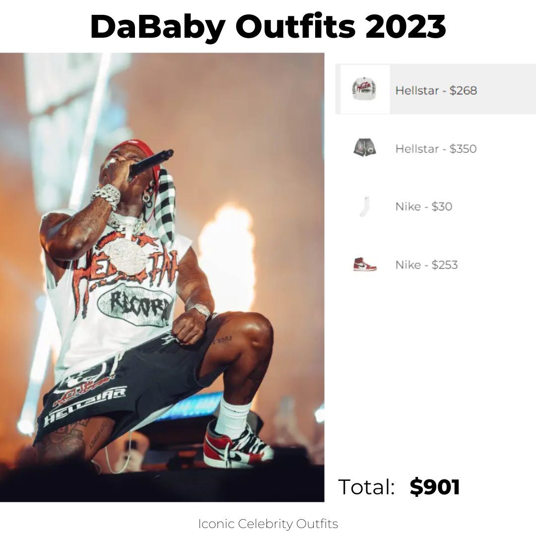 IconicCelebrityOutfits on X: Dress like DaBaby in the Hellstar White  Records Longsleeve T-Shirt and Logo Sweatshorts 👉   Brands: #Hellstar #Nike Items: #tshirt #sweatshorts #socks #sneakers  #IconicCelebrityOutfits #DaBaby