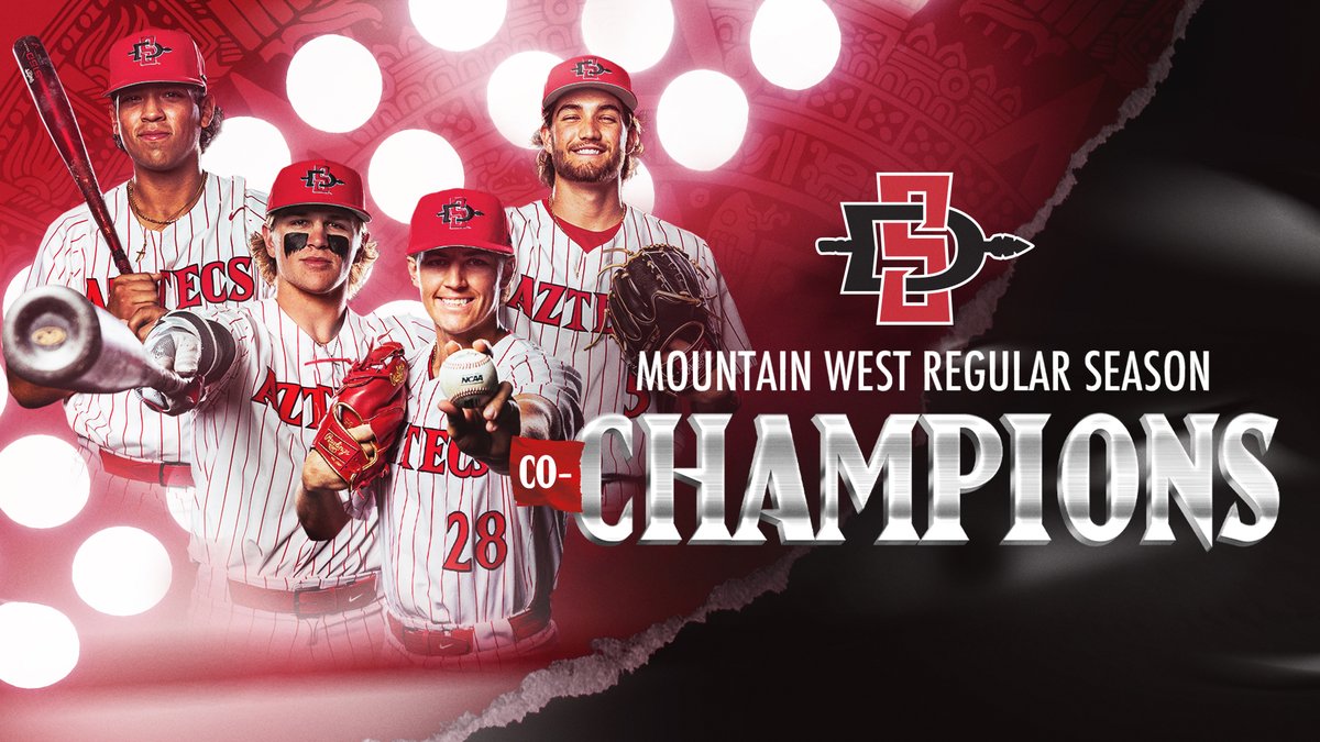 It's official. We're headed to the #MWBSB Tournament in Fresno next week with a share of the regular-season conference championship!   #GoAztecs  ⚫️ 🔴 ⚾️ 🏆