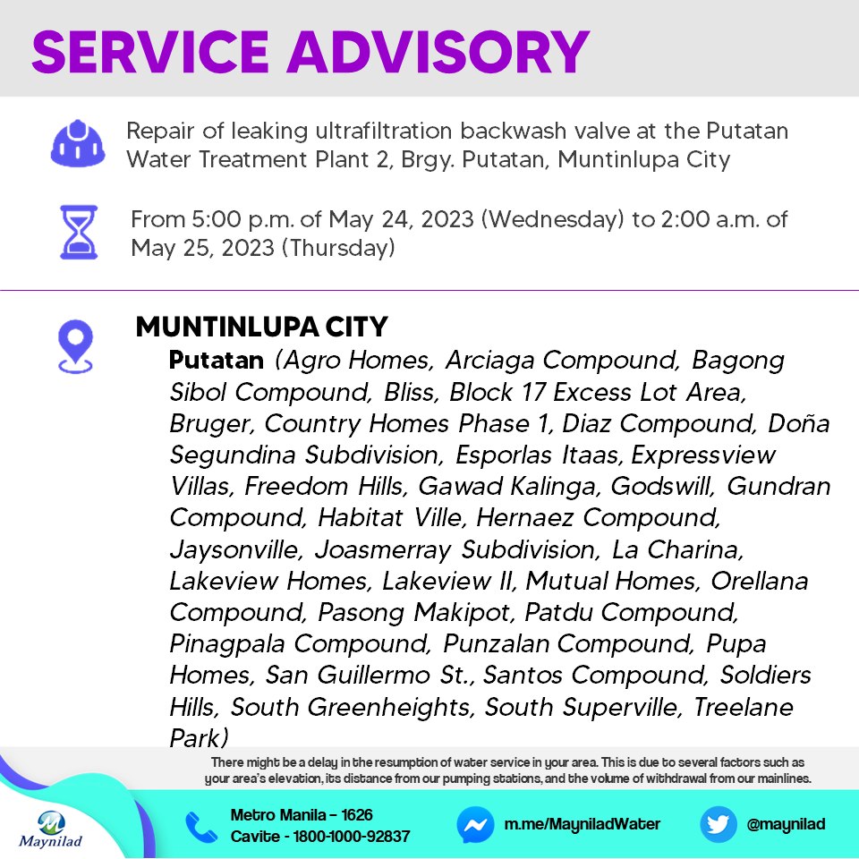 Maynilad Water Services, Inc. on Twitter "This service interruption is being implemented to