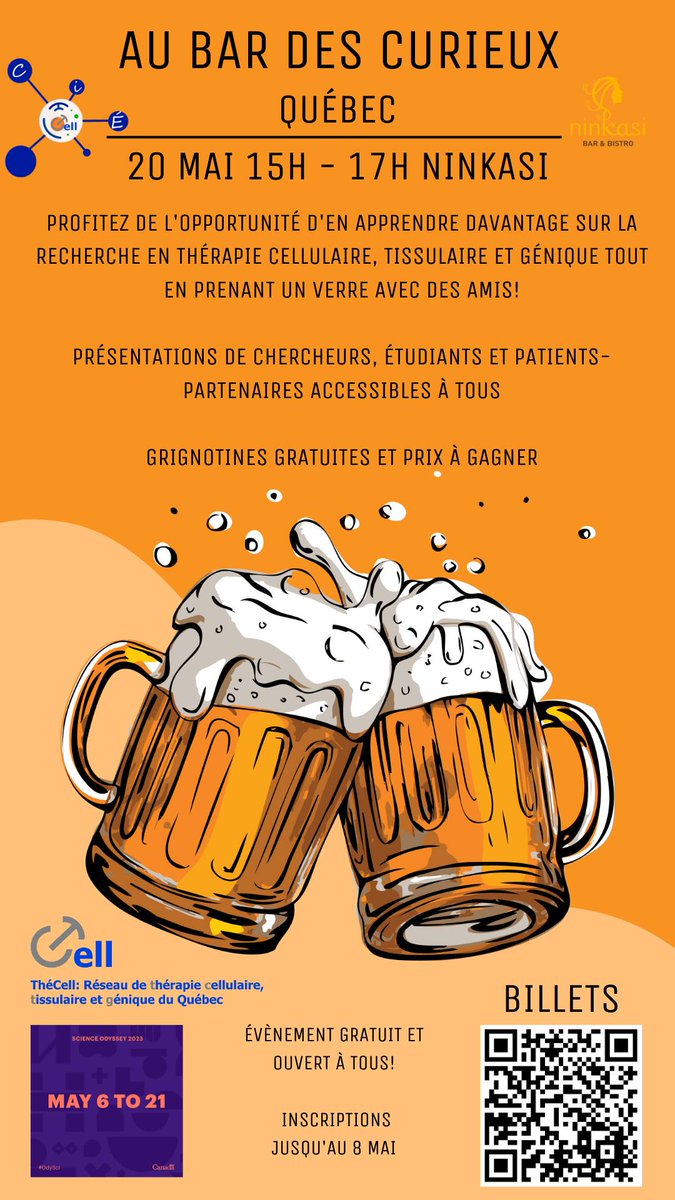 💡 Le Comité des Initiatives Étudiantes du réseau tenait une activité de vulgarisation sur le thème des thérapies cellulaires, tissulaires et géniques ce samedi! ThéCell est très fier de cette initiative!
Merci aux présentateurs et aux participants! 

#OdySci #CommSci