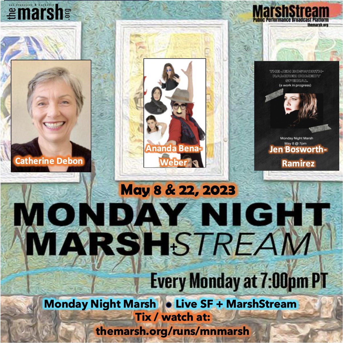 ILoveTheMarsh's tweet photo. Join us MON 5/22 at 7pm PDT for a live encore performance of #MondayNightMarsh with performers #CatherineDebon, @AnandaBenaWeber, and @missjenbosworth-Ramirez —see it live at #TheMarsh SF or watch online on our #MarshStream!
Info, tix & watch at: /themarsh.org/runs/mnmarshstream/ https://t.co/DvqemKc32y