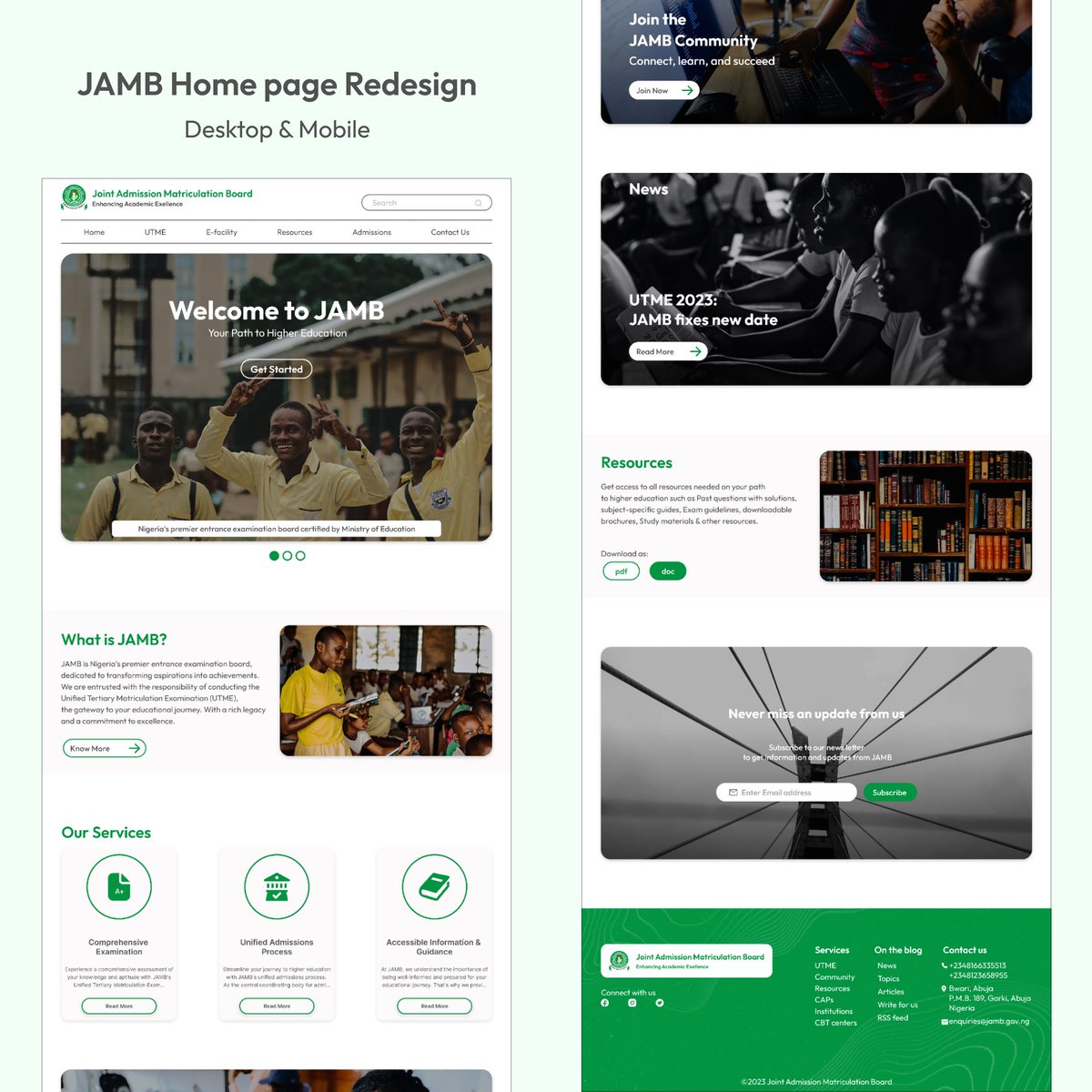 Redesigning the JAMB homepage has been exciting, learned new things alongside.
Thank you @perxels 
#perxelsdesignchallenge 

Check it on Behance behance.net/gallery/171106…