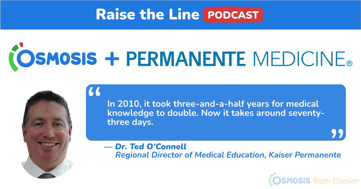 OsmosisMed: “In 2010, it took three-and-a-half years for medical knowledge to double. Now it takes around seventy-three days,” says Dr. Ted O’Connell, a medical education leader with Kaiser Permanente. Tune in for his strategies on managing that informat…