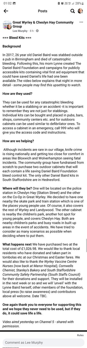 Bleed kit update (tap to see full image)

#GreatWyrley #CheslynHay #Landywood @TheDanielBaird1 @AddissKelly @lynnebaird8 @bbcmtd @ITVCentral @ExpressandStar @bbcwm @HeartMidsNews @SkyNews @south_staffs @GBNEWS @SStaffsPolice @BTPWestMids @OFFICIALWMAS @Chrissy79 @SouthStaffsLPT