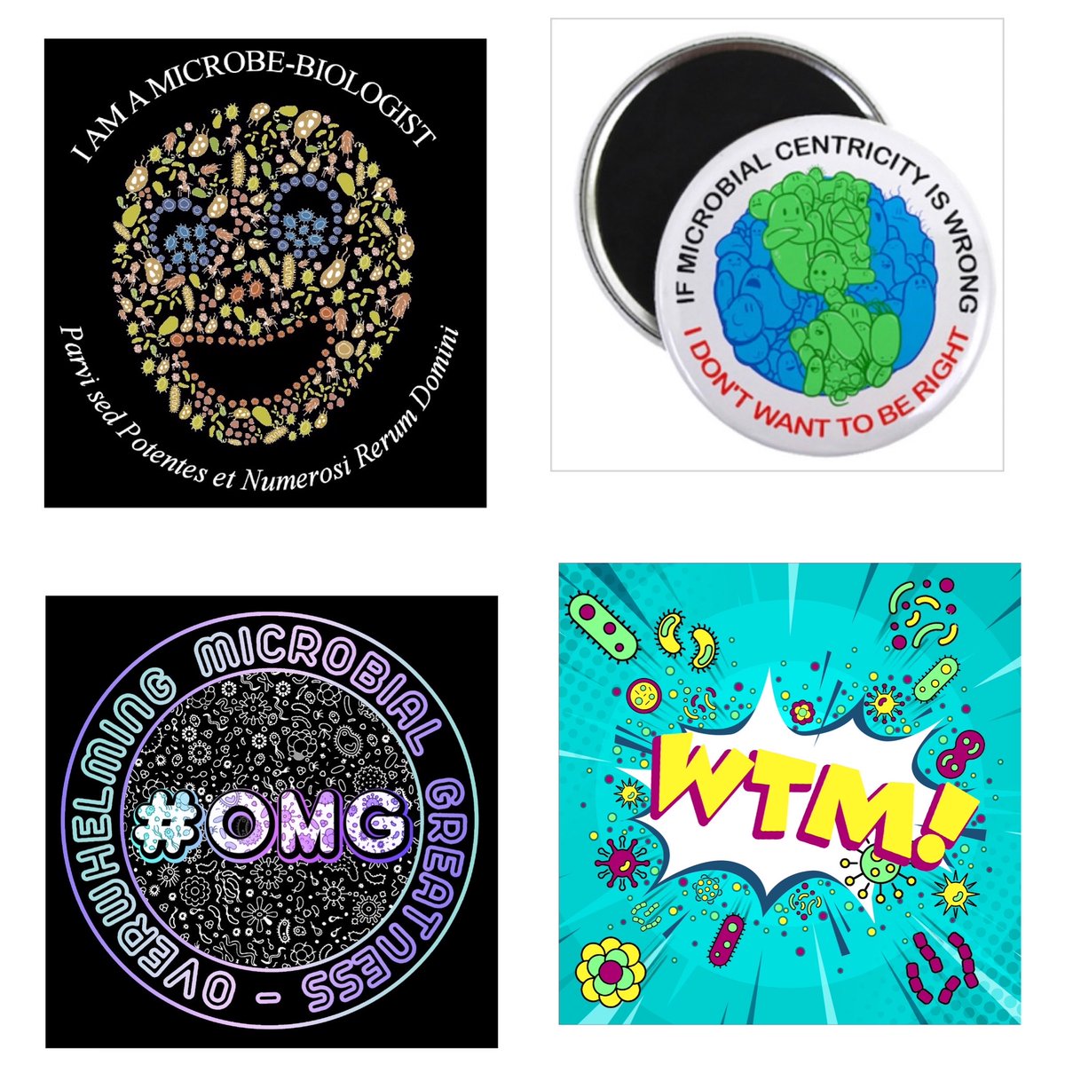 markowenmartin's tweet image. Here are the four #MicrobialCentrism buttons I am bringing to @ASMicrobiology #Microbe in June.  50 of each.  Want one?  Come find me, say hello, and post a selfie with your button tagging @ASMicrobiology, #Microbe and #MicrobialCentrism. Hope to see you there!