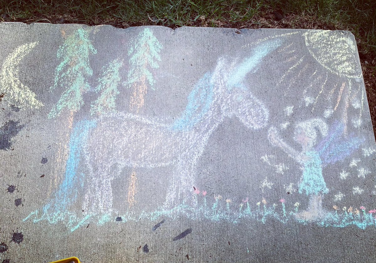 ✨ Magic is in everything we do~ if we only look for it ✨

I’m no artist, but my girls don’t care. 🧚‍♀️ Toddler assisted chalk art! 

#writingcommunity #writer #fantasywriter #fantasyart #HappyWeekend