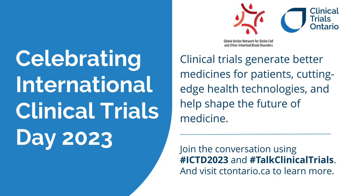Today is International Clinical Trials Day! Clinical trials generate better medicines for patients, cutting-edge health technologies, and help shape the future of medicine. Learn more through @clinicaltrialON’s
 resources: bit.ly/2nJC9tU #ICTD2023 #TalkClinicalTrials