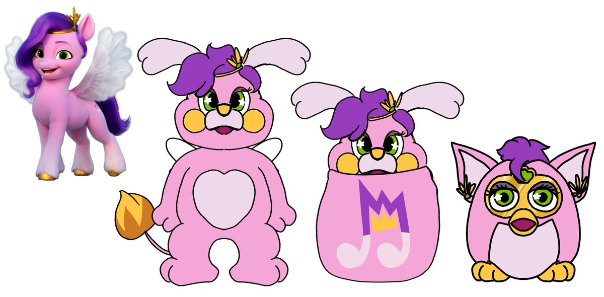 Very rough/quick designs of pippeas a popple and furby (carebear would be super close to popple)
The designs carry over nicely,though with pipp I def want some shiny in there~ also would have gold pads as popple/carebear

#mlp #pipppetals #furby #popple #mylittlepony