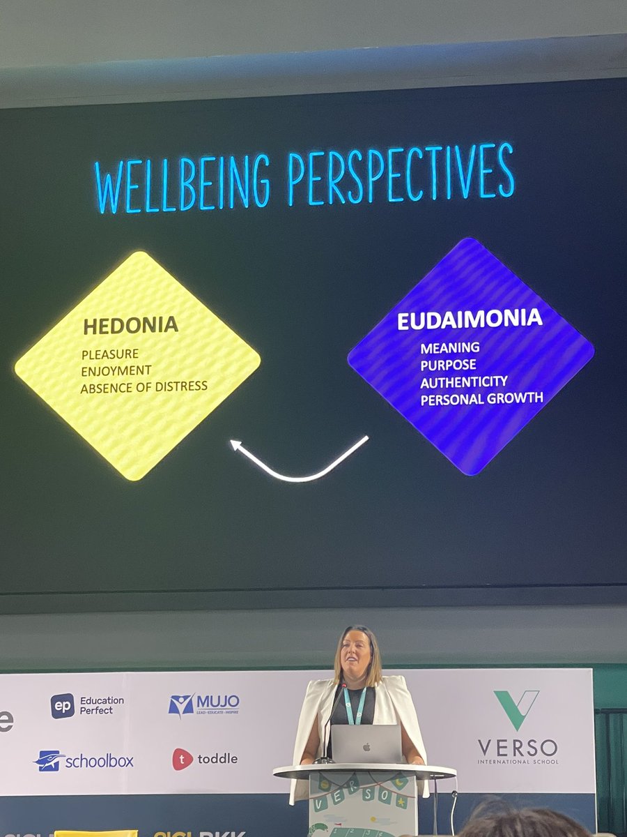 Thrilled to finally hear <a href="/DownieAndrea/">Andrea Downie</a> speak in person about the difference between hedonia and #eudaimonia in supporting well-being. Inspired to re examine how we nurture well-being in our communities. #21CLBKK