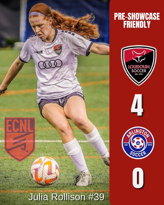 Pre Showcase Friendly vs Arlington today, 4-0! 🎩 off to Audrey McKeen for ⚽️x3 and <a href="/maleeyamartin/">Maleeya Martin</a> crushing one from distance! Nariah Goldman (<a href="/AU_WSoccer/">American U. Women's Soccer</a> commit) and <a href="/mackcoop_soccer/">Mack Cooper</a> each had an assist. 🚫🥅 allowed by <a href="/LZThornton31/">Elizabeth Thornton</a> and the D! One week to go!