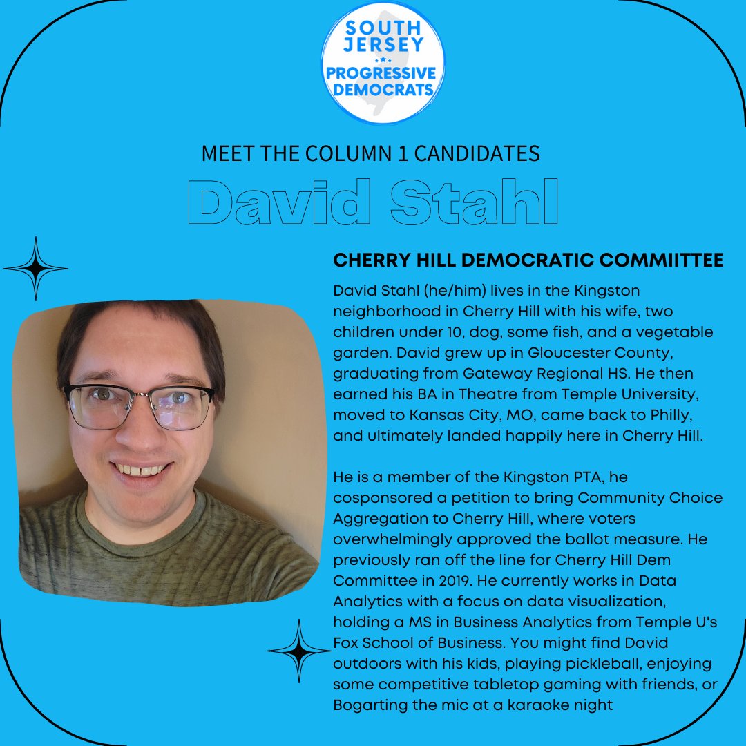 JerseyDemocrats's tweet photo. Meet Dave, one of the Column 1 candidates running for Democratic Committee in @CherryHillTwp  #VoteProgressive #VoteColumn1 https://t.co/FqZ7wXKqSl
