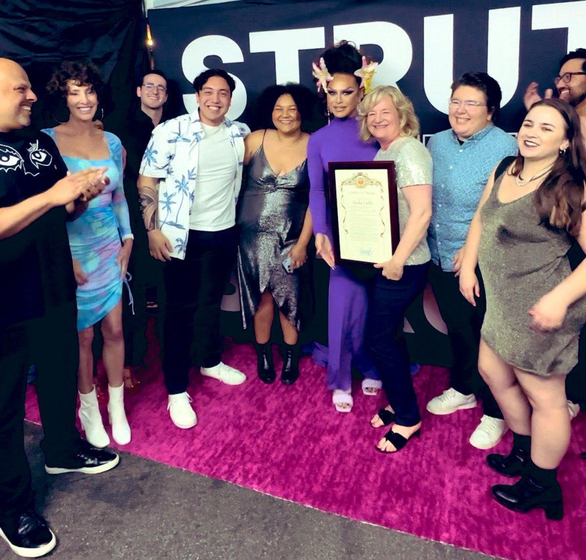 KatrinaFoley's tweet photo. Team Foley last night-excited to meet @sashacolby who visited @strutoc in Costa Mesa. She seemed genuinely surprised by our proclamation. I wonder if it was her first? #LoveWins #BeYou https://t.co/xriYIOFcW0
