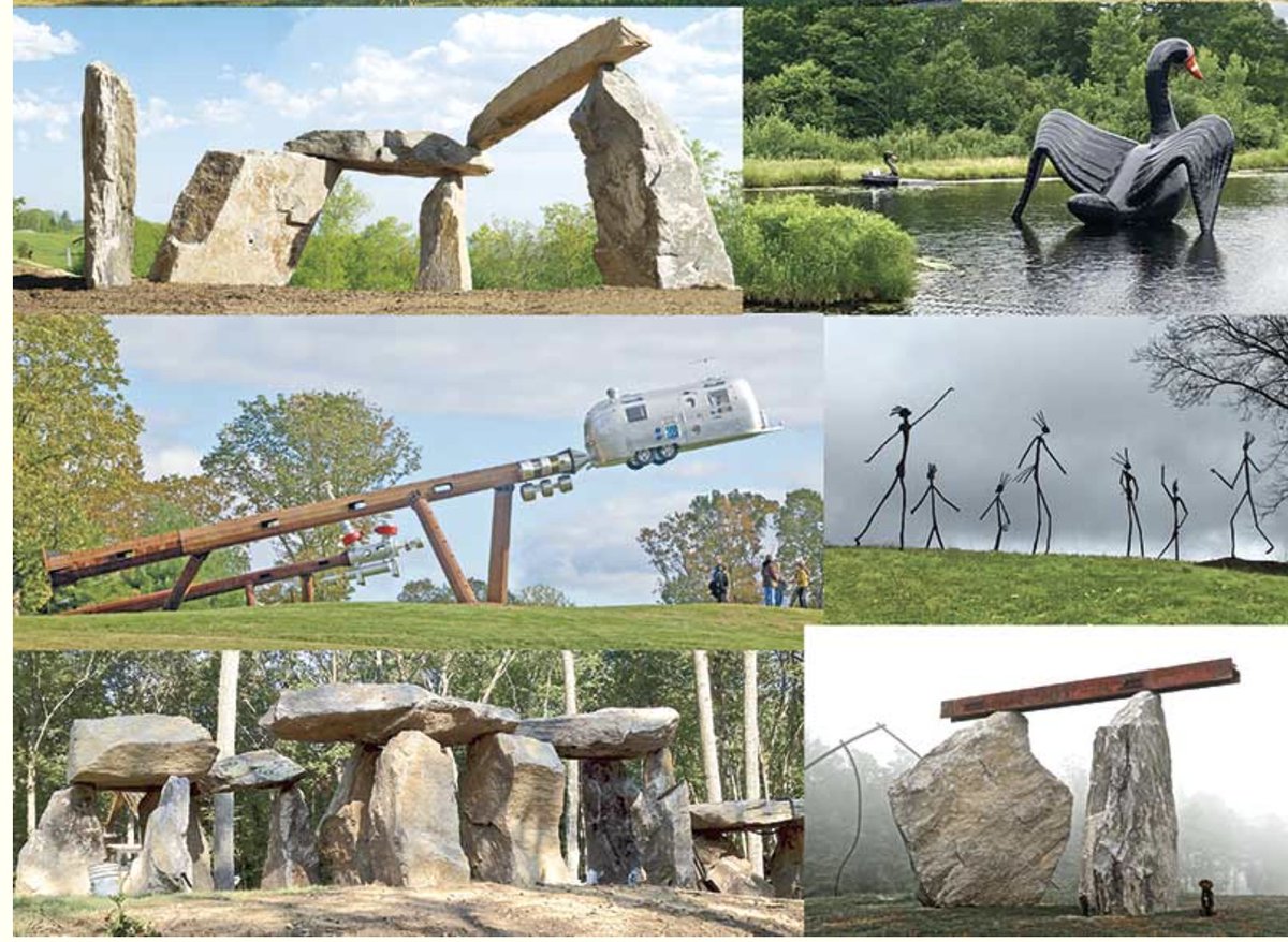 ET Modern, Hogpen Hill Farms 
#sculpture park,Litchfield County, CT
 open starting weekends May 27-28
info, tickets at  edwardtufte.com/tufte/hogpen-h… 

Celestial Dancer with Calipers, stainless steel, height 24'  and, at right, her DNA, stainless steel 14'  

#architecture #StormKing