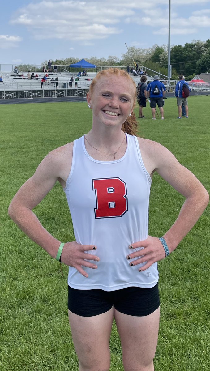 Congrats and Happy birthday to freshman Callie Shumaker on a district runner-up and another 3rd place in the 300 hurdles and 100m hurdles…both PR times! #RepTheB