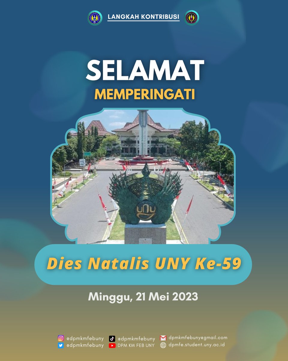 DPMKMFEBUNY's tweet photo. [DIES NATALIS UNY]

Kami keluarga DPM KM FEB UNY 2023 mengucapkan selamat ulang tahun untuk Universitas Negeri Yogyakarta✨

Follow
Ig: @dpmkmfebuny
Youtube: DPM KM FEB UNY
Tiktok: @dpmkmfebuny
Web: https://t.co/AHVAuZs9r8
⁣
#DPMKMFEBUNY⁣
#VivaLegislatifa
#LangkahKontribusi https://t.co/Yulne3VPO9