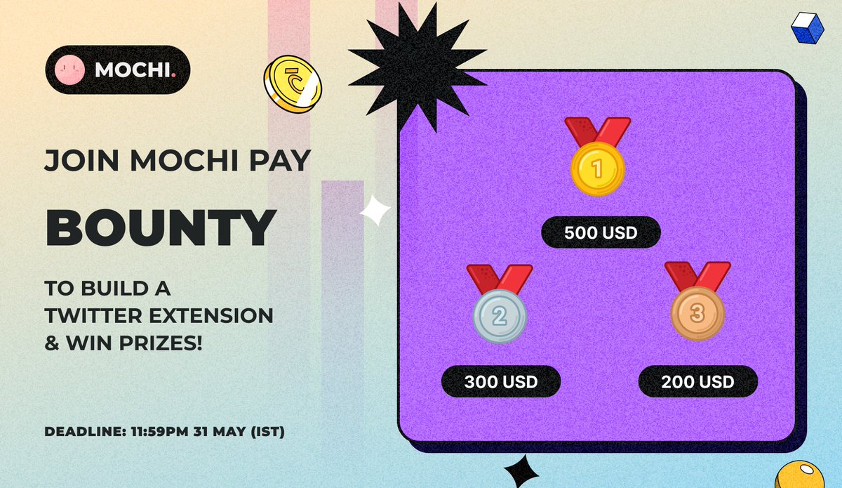 Mochi.gg (@mochi_gg_) on Twitter photo MOCHI PAY BOUNTY
Superteam is sponsoring a bounty for developers to use Mochi Payโs API to build a Twitter extension. Join us for an exciting chance to win up to $1000 and special perks from Superteam. Start building in Web3 today! ๐ ๏ธ
#Crypto #web3 #Twitter <a href="/pod_town/">Pod Town Metaverse (๐ก, ๐ฑ, ๐ฐ)</a> <a href="/mochi_gg_/">Mochi.gg</a> MOCHI PAY BOUNTY
Superteam is sponsoring a bounty for developers to use Mochi Payโs API to build a Twitter extension. Join us for an exciting chance to win up to $1000 and special perks from Superteam. Start building in Web3 today! ๐ ๏ธ
#Crypto #web3 #Twitter <a href="/pod_town/">Pod Town Metaverse (๐ก, ๐ฑ, ๐ฐ)</a> <a href="/mochi_gg_/">Mochi.gg</a>