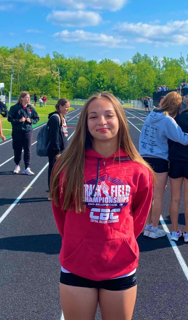 Your District Champ and new school record holder in the 100 m dash (12.23) sophomore Ava Reeves. Also qualified 3rd and 2nd in Long Jump and the 200 respectively #RepTheB